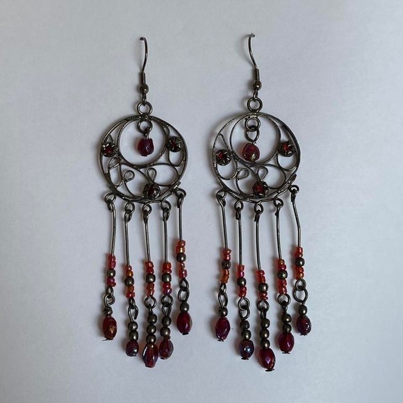 Red Wire Wrapped Dangle Earrings! - Picture 2 of 3